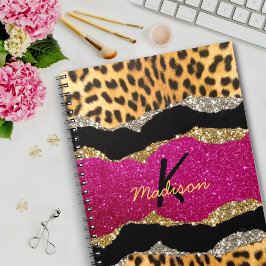 Snyggt rosa glittery-monogram för giftigt djurtryc anteckningsbok