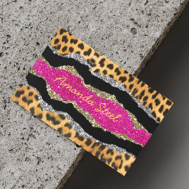 Snyggt rosa glittery-monogram för giftigt djurtryc magnetiska visitkort