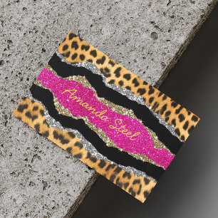 Snyggt rosa glittery-monogram för giftigt djurtryc magnetiska visitkort