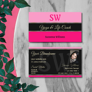 Snyggt Rosa Gräns på svart med Monogram Photo Visitkort