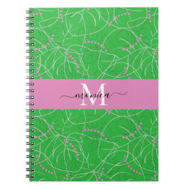 Snyggt Rosa Grönt Botaniskt Tropiskt monogram Anteckningsbok