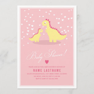 Snyggt Rosa Gult Dino Girl Baby Shower Inbjudan