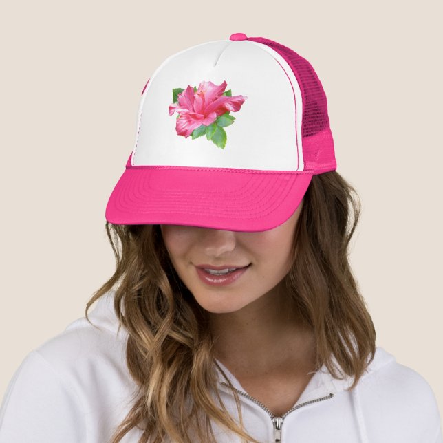 Snyggt Rosa Hibiscus Hat Truckerkeps (In Situ)