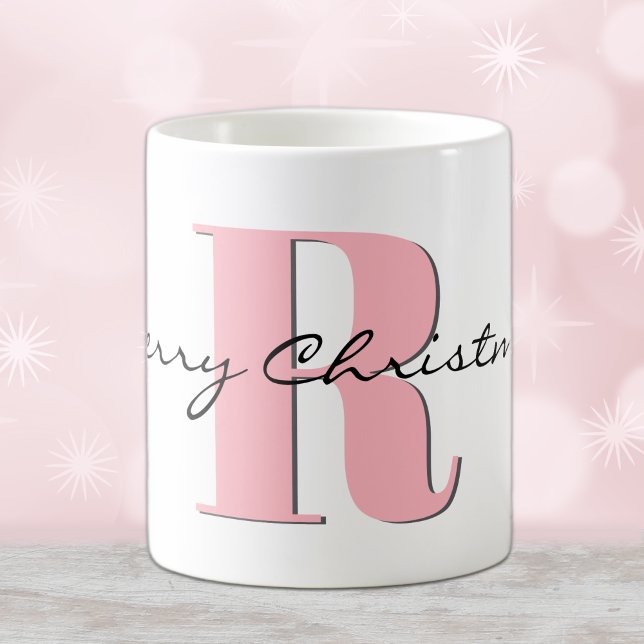 Snyggt Rosa Initial och God jul Classic Kaffemugg (Skapare uppladdad)