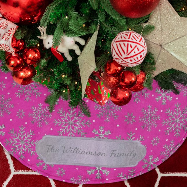 Snyggt Rosa jul med Elegant Snöflingor Julgransmatta Borstad Polyester (Skapare uppladdad)