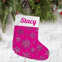 Snyggt Rosa jul med Elegant Snöflingor Stor Julstrumpa