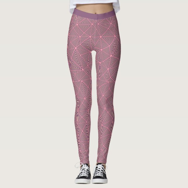 Snyggt Rosa Lila Black Geometric Design Yoga Leggings (Framsida)