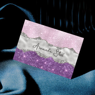 Snyggt rosa Lila glittery silver Affärskort Magnetiska Visitkort