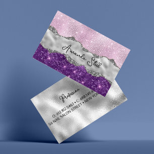 Snyggt rosa Lila glittery silver Affärskort Visitkort