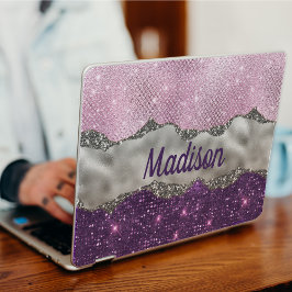 Snyggt rosa Lila  glittery silver gigly monogram HP Laptopskin