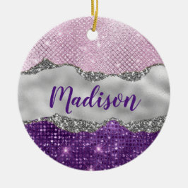 Snyggt rosa Lila  glittery silver gigly monogram Julgransprydnad Keramik