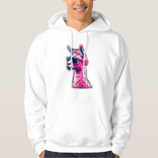Snyggt Rosa Llama | Synthwave för Funky Hoodie