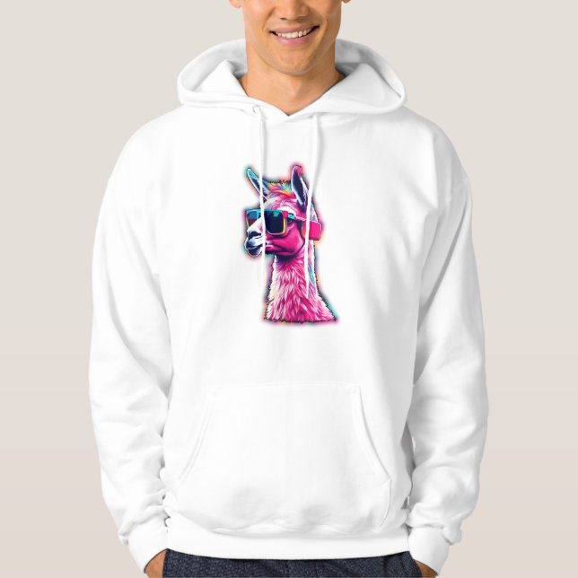Snyggt Rosa Llama | Synthwave för Funky Hoodie (Framsida)