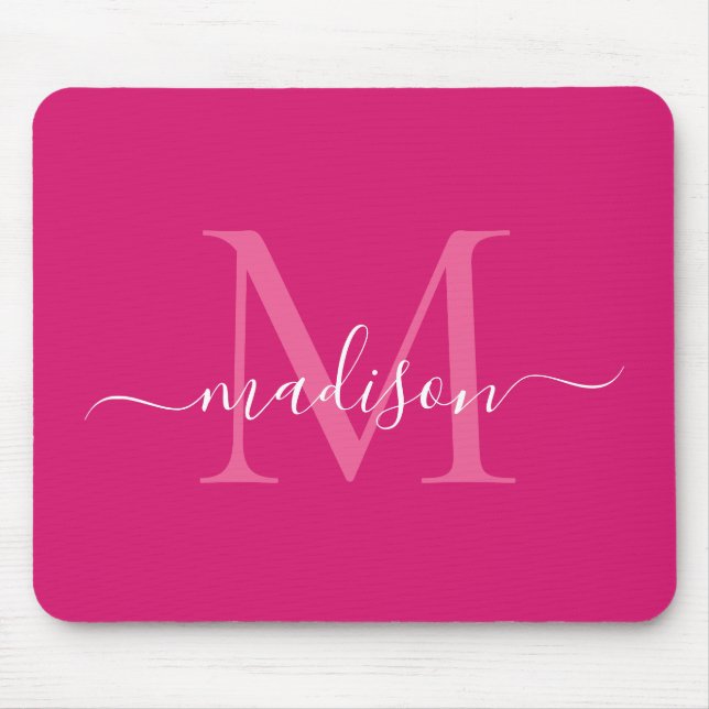 Snyggt Rosa Magenta Vit monogramskript Modern Musmatta (Framsidan)