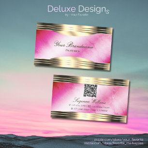 Snyggt Rosa Marble Chic Guld Gräns med QR-kod Visitkort