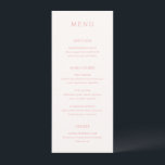 Snyggt Rosa Modern Bröllop Meny<br><div class="desc">Elegant bröllop-menyn med en klassisk design med enkel layout. Datumet namn och bröllop visas tydligt i ett stort traditionellt serif-teckensnitt på baksidan. Det är underbart för ett formellt bröllop att utforma detta koncept på ett enkelt sätt.</div>