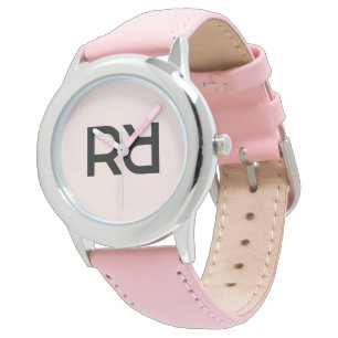 Snyggt Rosa Modern Script Girls Monogram Initial Armbandsur
