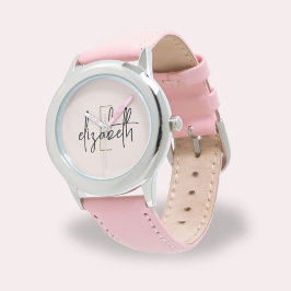 Snyggt Rosa Modern Script Girls Monogram Namn Armbandsur