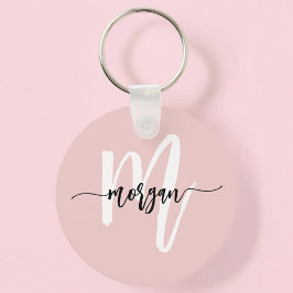 Snyggt Rosa Modern Script Girly Monogram Namn Nyckelring