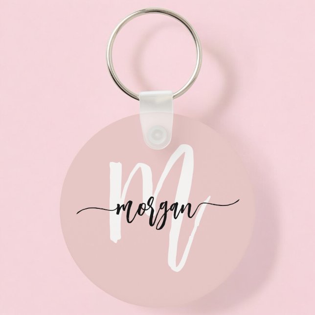 Snyggt Rosa Modern Script Girly Monogram Namn Nyckelring (Skapare uppladdad)