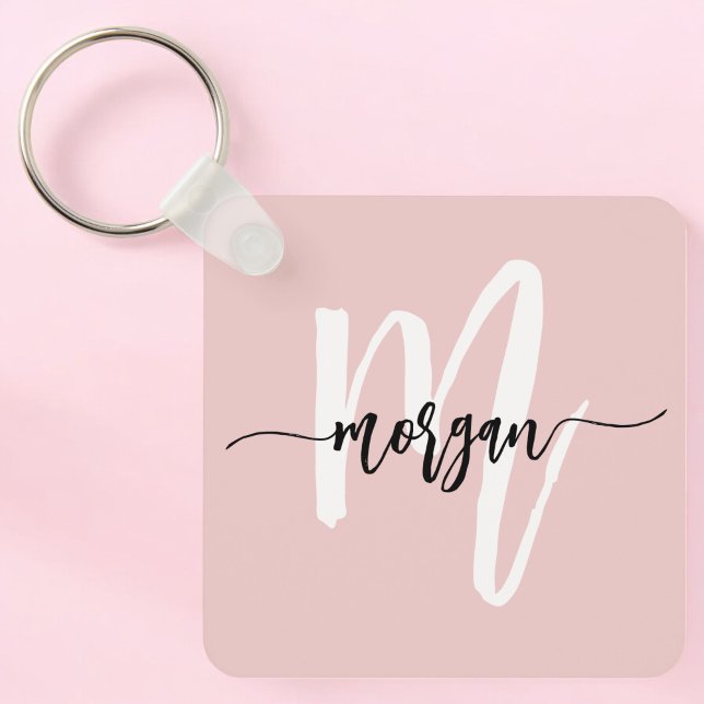 Snyggt Rosa Modern Script Girly Monogram Namn Nyckelring (Skapare uppladdad)