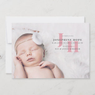 Snyggt Rosa Monogram Baby Photo Birth Meddelande