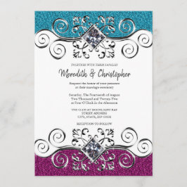 Snyggt Rosa och Blå Glitter Silver Bling Bröllop Inbjudningar