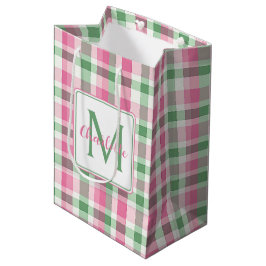 Snyggt rosa och grönt rutmönster med monogram