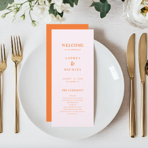 Snyggt Rosa och Orange Typografi Bröllop Program