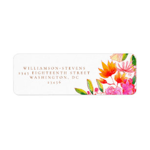 Snyggt Rosa och Orange Vattenfärgsfärg Blommigt Br Returadress Etikett