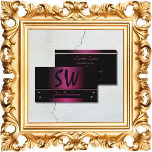 Snyggt Rosa och svart med Monogram Professionell Visitkort