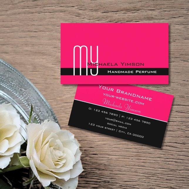 Snyggt Rosa och svart med Monogram Professionell Visitkort (Skapare uppladdad)