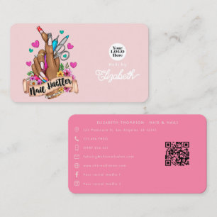 Snyggt Rosa och Turquise Nagel Hustler Branding Visitkort