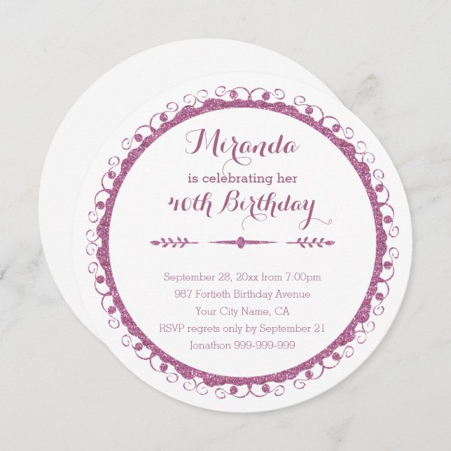 Snyggt Rosa Ornate Ram 40:e födelsedagen Party Inbjudningar (Fram/baksida)