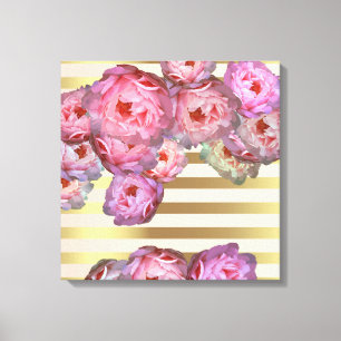 Snyggt Rosa Peonies på Guld Vågrät Rand Canvastryck