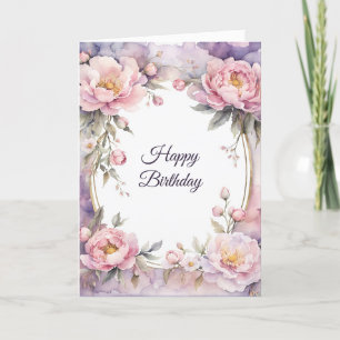 Snyggt Rosa Peony Oval Ram Birthday Kort
