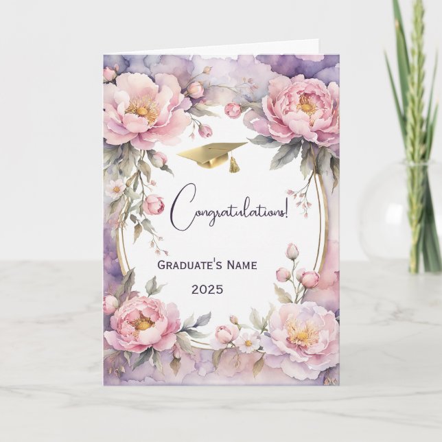 Snyggt Rosa Peony Oval Ram Studenten Kort (Framsida)