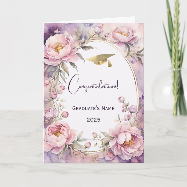 Snyggt Rosa Peony Watercolor Studenten Kort (Framsida)