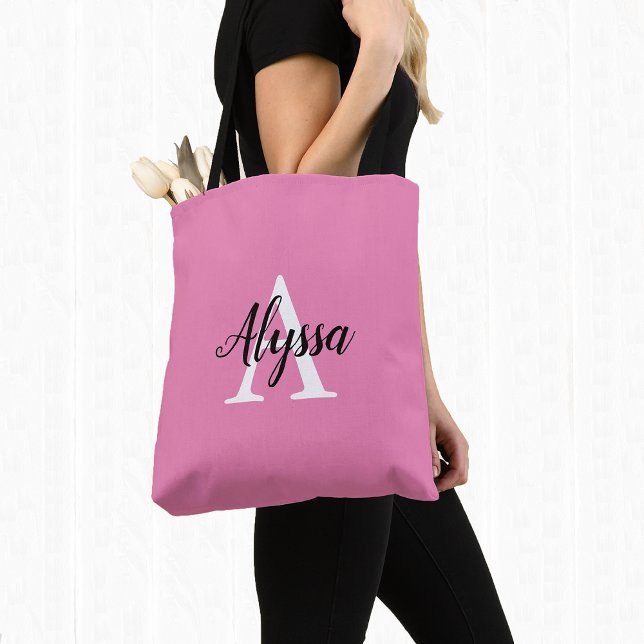 Snyggt Rosa Personlig Monogram Tote Bag Tygkasse (Skapare uppladdad)