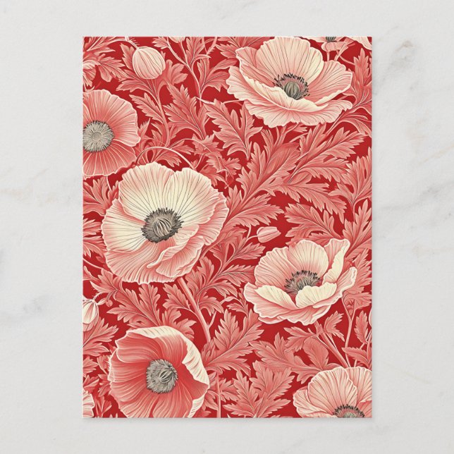 Snyggt Rosa Red Poppies Blommigt Art Vykort (Framsida)