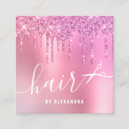 Snyggt rosa ros glitter droppar saxar hårsax i gul fyrkantigt visitkort