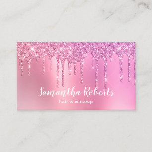 Snyggt rosa ros guld glitter droppar hår och make visitkort