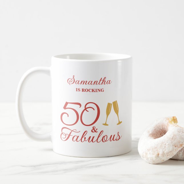 Snyggt Rosa Script 50 & Fabulous Birthday Kaffemugg (Med munk)