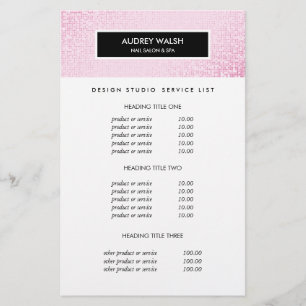 Snyggt Rosa Sequin Salon Pricing & Services Flygblad