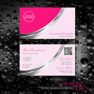 Snyggt Rosa Silver Decor med Logotyp och QR-kod Visitkort