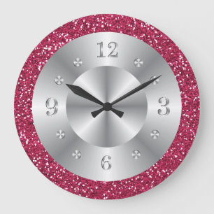 Snyggt Rosa Silver Glitter-nummer stora klocka