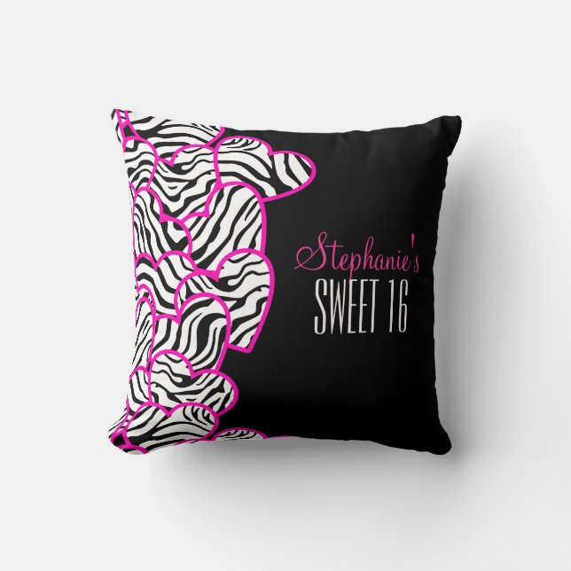 Snyggt Rosa Sweet 16 Zebra Heart Design Namn Kudde (Framsida)