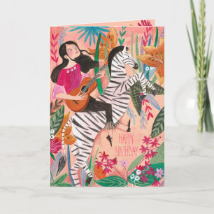 Snyggt rosa tropisk zebra giftig Grattis på födels Kort