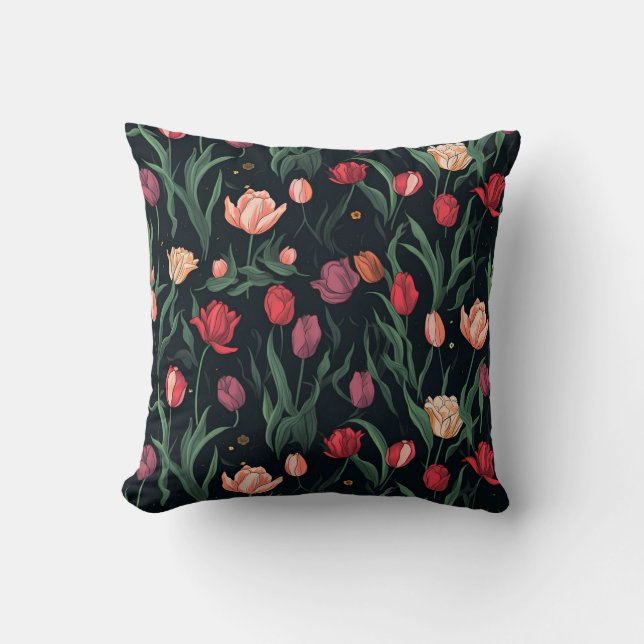 SNYGGT ROSA TULIP MÖNSTER KUDDE (Framsida)
