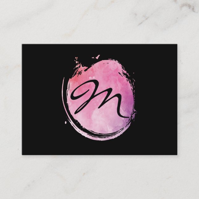 Snyggt Rosa Vatten Monogram Finare Visitkort (Framsida)